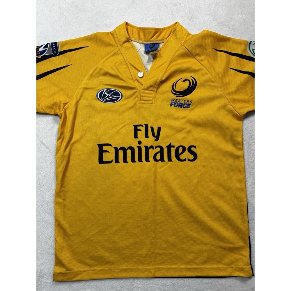 Western Force ISC Rugby Jersey Gold Black Fly Emirates Authentic AU SZ 12 US 8